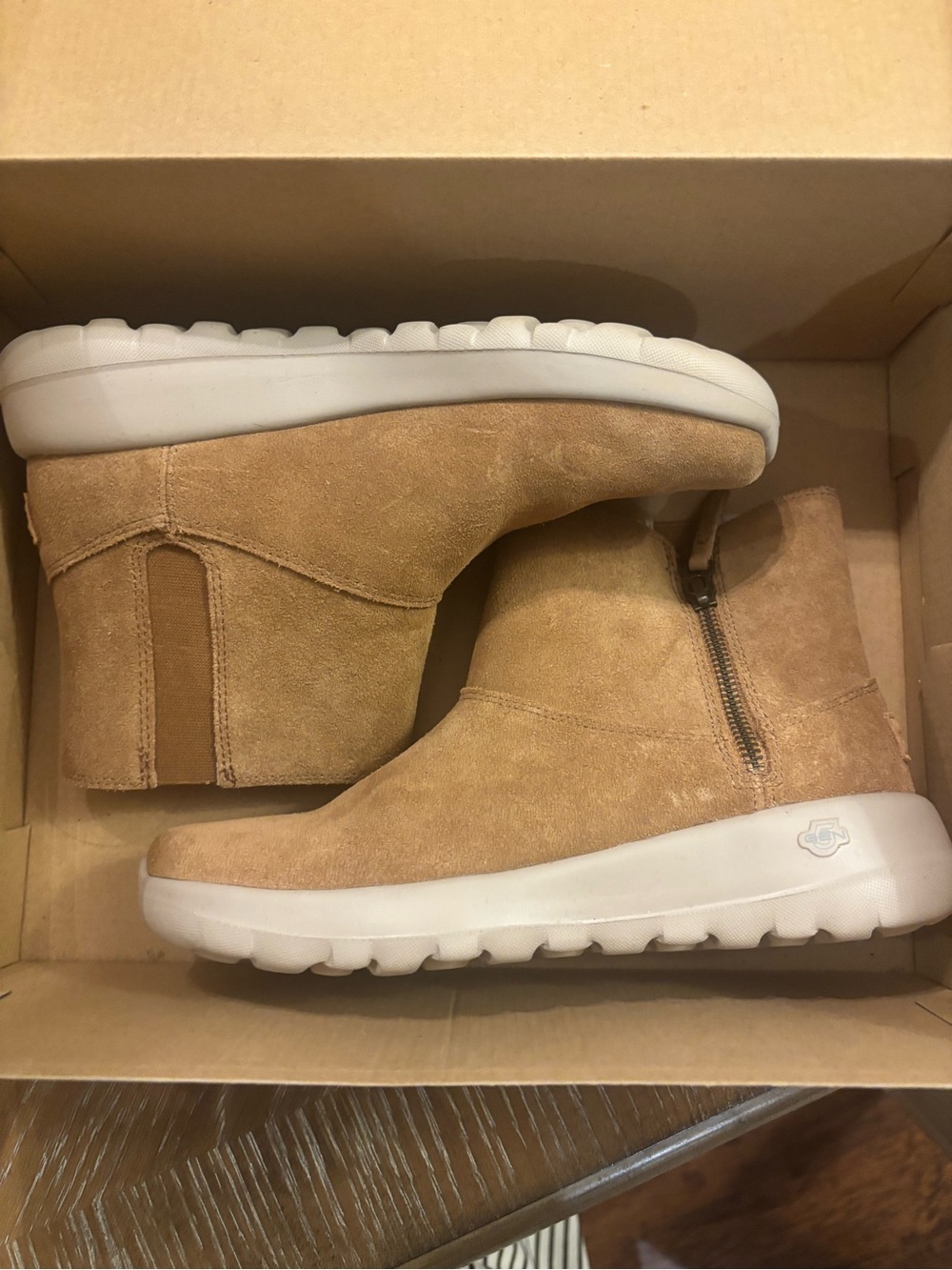 Skechers Women's Tan Suede Side-Zip Casual Ankle Bootie